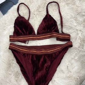 Velvet burgundy two piece bikini set